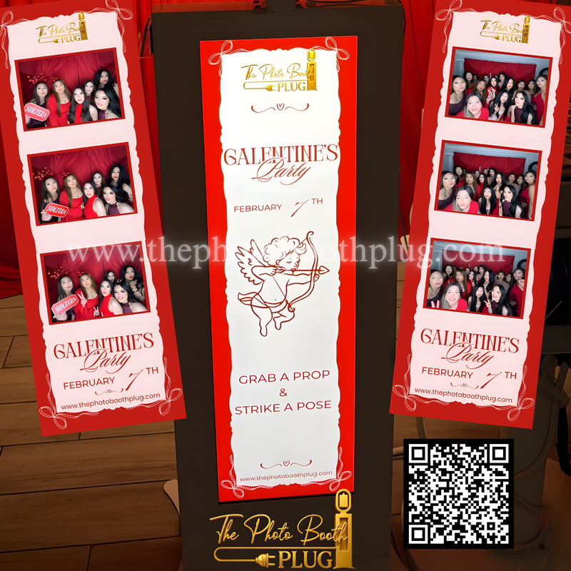 custom photobooth template with our custom luxe display for a galentines party photo strip prints